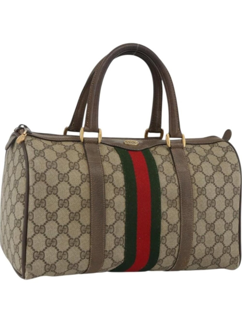 GUCCI GG Supreme Web Sherry Line Boston Bag PVC Beige Gold 58 02 007
